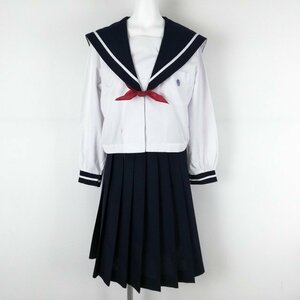 1円 セーラー服 スカート スカーフ 上下3点セット 大きいサイズ 中間服 白1本線 女子 学生服 宮崎高鍋高校 白 制服 中古 ランクC NA0495