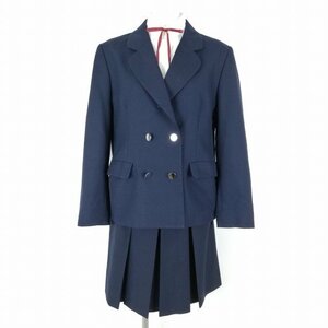 1円 ブレザー スカート 紐タイ 上下4点セット 大きいサイズ トンボ 冬物 女子 学生服 中学 高校 紺 制服 中古 ランクC NA0595