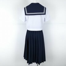 1円 セーラー服 スカート スカーフ 上下3点セット 夏物 白2本線 女子 学生服 中学 高校 白 制服 中古 ランクC NA0613_画像2