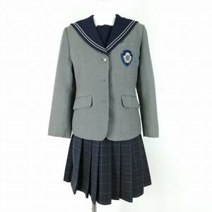 1円 セーラー服 ジャンパースカート 上下2点セット 指定 冬物 グレー2本線 女子 学生服 福岡精華女子高校 グレー 制服 中古 ランクC NA1212