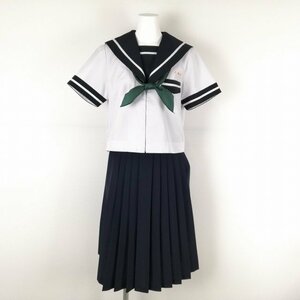 1円 セーラー服 スカート スカーフ 上下3点セット 夏物 白1本線 女子 学生服 宮崎広瀬中学 白 制服 中古 ランクC NA0806