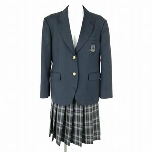 1円 ブレザー チェックスカート 上下2点セット 大きいサイズ 冬物 女子 学生服 宮崎日章学園高校 紺 制服 中古 ランクC NA1013