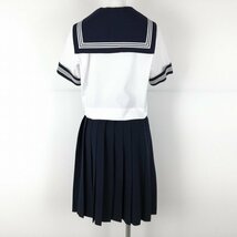 1円 セーラー服 スカート スカーフ 上下3点セット 夏物 白3本線 女子 学生服 中学 高校 白 制服 中古 ランクC NA0675_画像2