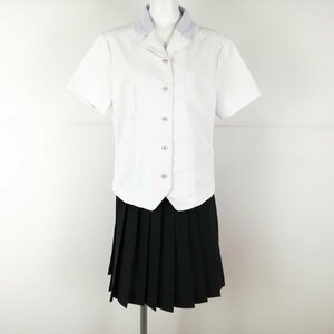 1円 ブラウス チェックスカート 上下2点セット LL 大きいサイズ トンボ 夏物 女子 学生服 中学 高校 白 制服 中古 ランクC NA1309