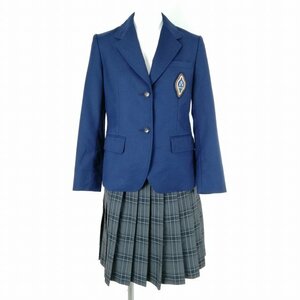 1円 ブレザー チェックスカート 上下2点セット SS 冬物 女子 学生服 東京香蘭女学校中学高校 紺 M.YURIKO 制服 中古 ランクB NA1125