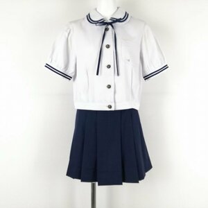 1円 ブラウス マイクロミニスカート 紐タイ 上下3点セット 夏物 女子 学生服 中学 高校 白 制服 中古 ランクC NA1226