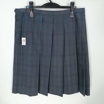 1円 スクールスカート 大きいサイズ 冬物 w78-丈59 チェック 中学 高校 プリーツ 学生服 制服 女子 中古 HK2612_画像2