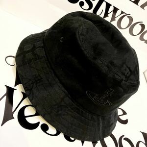 送料込●新品● Vivienne Westwood コットンバケットハット C シャドーオーブマーク総柄黒 日本製 ヴィヴィアンウエストウッド ビビアン