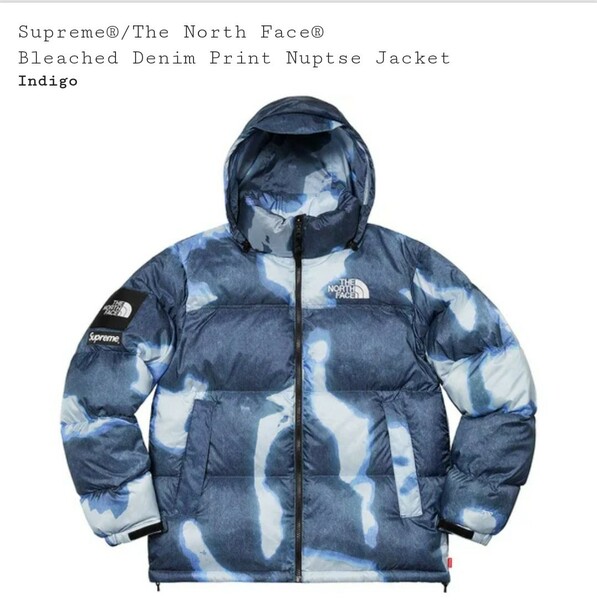Supreme The North Face Bleached Denim Print Nuptse Jacket　Indigo L シュプリーム ノースフェイス ブリーチ デニム ヌプシ ジャケット