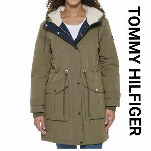 新品TOMMY HILFIGER トミーヒルフィガー パデッドパーカー マウンテンパーカー ミドル 長め コート/ジャケット カーキ レディース ブランド