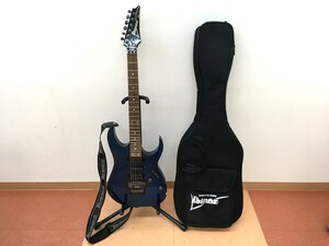 ◇【同梱不可】【160】ジャンク品 Ibanez アイバニーズ ギター RGシリーズ 青 ケース・ストラップ付き 音出しOK ※傷あり・裏カバー欠品