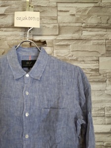 men's F697 UNION STATION Union station men's Bigi 7 minute height linen shirt 02 blue group 