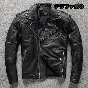 レザージャケット メンズ ハレージャケット　バイクジャケット　ユーズド加工　ライダース 高級牛革本革　革ジャン Ｍ～3XL