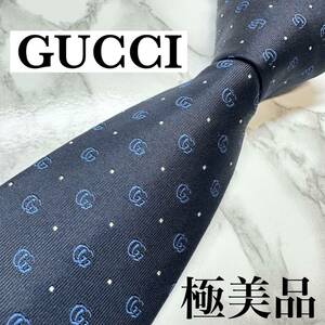 極美品 現行タグ レア GUCCI ネクタイ シルク100% GG柄 マーモントG ピンドット 蜂 ソーホー ナロータイ ブランドロゴ 刺繍 ネイビー