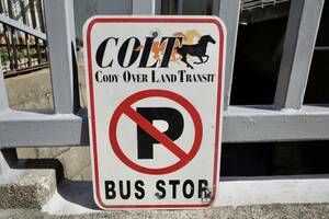 ビンテージ　COLT BUS STOP バス　看板　ロードサイン　世田谷ベース　インテリア　CALIFORNIA　アメリカ製　USA　駐車場　②