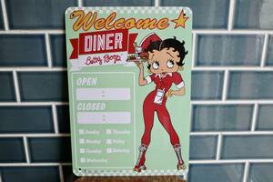 新品　Betty Boop ベティちゃん DINER OPEN オープン　プラスチックサイン　看板　インテリア ダイナー アメリカ