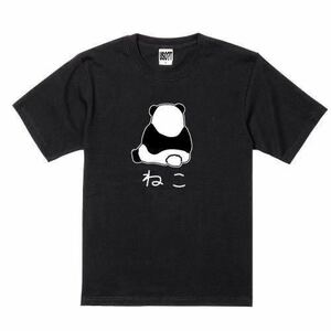 【大きなサイズ】新 USOT うそT パンダ × ねこ 後ろ向き Tシャツ 半袖Tシャツ かわいい パロディ BLACK ブラック 黒 Tee ゆるい XXL