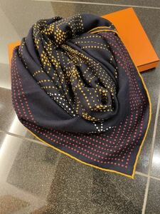 エルメス　カレ140 ブランデンブルク飾り スカーフ 20AW ネイビー系　Bleu Noir/Gold/Rouge