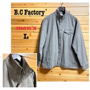 B.C Factory メンズ デニムジャケット スタンドカラーブラウン茶系 L