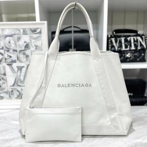  прекрасный товар * Balenciaga темно-синий бегемот sM кожа белый большая сумка 