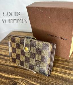 ■箱あり■『 LOUIS VUITTON ルイ・ヴィトン ダミエ がま口財布』 ブラウン レザー 折財布 ポルトフォイユ・ヴィエノワ N61674 スペイン製