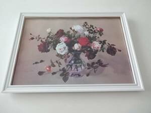 アートフレーム§A4額(選択可)写真ポスター付§薔薇の花・ガラスの花器・白・ピンク・赤・ボルドー