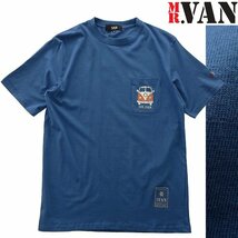 新品 MR.VAN ミスターヴァン 2023春夏 新作 クラシックバス 半袖 Tシャツ M 青 【va1732032_78】 メンズ カットソー ポケット プリント_画像1