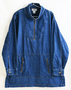  即決【80's ヴィンテージ/ AJS DENIM WEAR】バンドカラー デニム アノラックジャケット/プルオーバー/インディゴ/Lサイズ (jt-239-16)