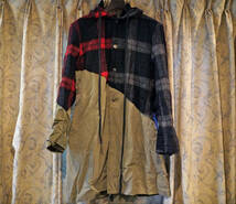 未使用品 ★ グレッグ・ローレン Greg Lauren 50/50 MIXED WOOL PLAID ARMY TRENCH COAT フード付き ドッキング コート（2) _画像1