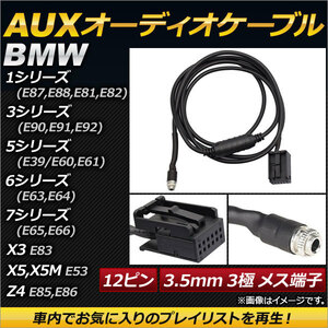 AP AUXオーディオケーブル 12ピン 3.5mm 3極 メス端子 AP-EC148 BMW X5,X5M E53 2000年～2007年