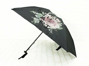 美品 ジルスチュアート 収納袋付晴雨兼用花柄プリント折りたたみ傘 濃灰 rh967