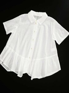 ☆美品☆慈雨センソユニコ/綿100%シワ加工ゆったり半袖ブラウス:40/白yt378