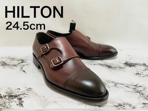 HILTON ヒルトン 新品タグ付 24.5cm 定価約24000円 靴 革靴 　モンクストラップ　ワインレッド