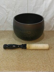 [F887] 100サイズ【中古品】仏具/おりん/創龍/極上/りん棒セット