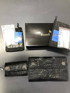 HB8412　 Crowz　クローズ　長財布　＆　キーケース　セット メンズ カイマン ウォレットチェーン付き 本革 レザー　 未使用品