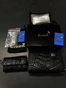 HB8418　 Crowz　クローズ　 折り財布　＆　キーケース　セット メンズ カイマン ウォレットチェーン付き 本革 レザー　 未使用品