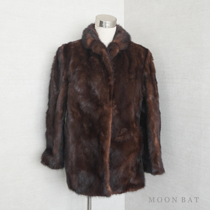 FUR FLASH ムーンバット MOON BAT ミンク ファー ハーフ コート 毛皮 レディース 9号 アウター ジャケット ダーク ブラウン 茶 系 半コート