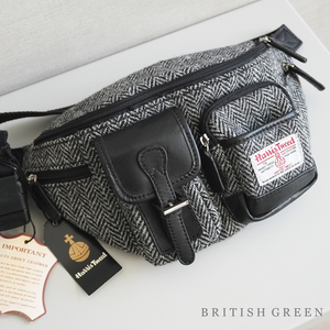 タグ付 未使用 美品 ブリティッシュ グリーン BRITISH GREEN ハリス ツイード クロス ボディ ショルダー バッグ メンズ 鞄 HARRIS TWEED