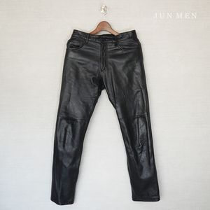 ジュン メン JUN MEN 本革 牛革 レザー パンツ ブラック メンズ M ボトムス バイカー ファッション ズボン