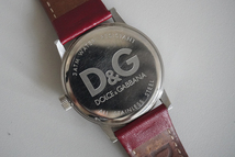 電池交換済 稼働品 D&G DOLCE&GABBANA ドルチェ＆ガッバーナ メンズ ウォッチ 純正 革 ベルト 腕 時計 ラウンド 文字盤 レッド 赤 ドルガバ_画像7