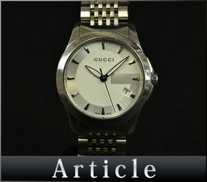 160972〇動作確認済 GUCCI グッチ Gタイムレス デイト 腕時計 クォーツ 126.5 SS ホワイト シルバー ディアマンテ レディース/ D