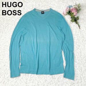 HUGO BOSS ヒューゴボス ニット Vネック グリーン系 薄手 L メンズ B102317-59