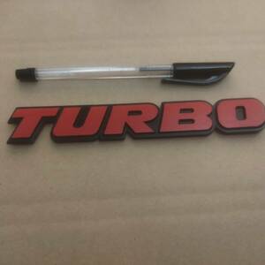 【送料無料】TURBO(ターボ) 3Dエンブレム（両面テープ） レッド 横16cm×縦2.5cm×厚さ4mm ①