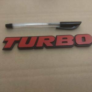 【送料無料】TURBO(ターボ) 3Dエンブレム（両面テープ） レッド 横16cm×縦2.5cm×厚さ4mm ②