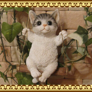  cat ornament real . cat. ornament swing cat 2 white & gray fi gear cat. objet d'art gardening front door ceramics 