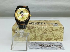 【腕時計】Disney　ミッキーマウス　ゴールド文字盤　べっ甲柄アセテートベルト　クオーツ式　アナログ　3針　箱付　SY01-DR6＊