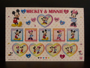 【未使用】ミッキー&ミニー グリーティング切手 額面500円シート/50円×10枚 ディズニー シールタイプ MICKEY&MINNIE Disney 同梱可