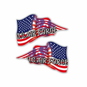 (シルバー)アメリカ空軍国旗ステッカー 左右セット 銀文字 20cm USAIRFORCE 星条旗 America USA