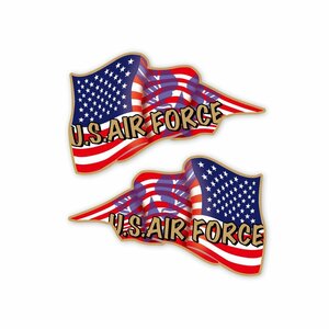(ゴールド)アメリカ空軍国旗ステッカー 左右セット 金文字 20cm USAIRFORCE 星条旗 America USA