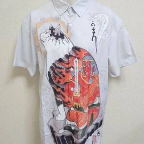 送料無料　【XXXLサイズ】猫　柄シャツ　和柄　不動明王　仁王　和風　ネコ　浮世絵　ファンスマ